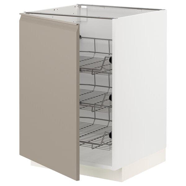 METOD - Base cabinet with wire baskets, white/Upplöv matt dark beige , - best price from Maltashopper.com 09491980