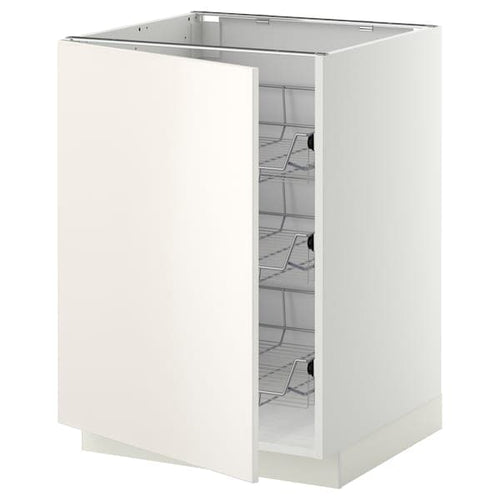 METOD base cabinet with wire baskets, white/Veddinge white, 60x60 cm