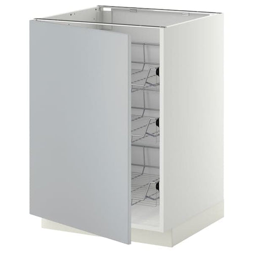 METOD - Base cabinet with wire baskets, white/Veddinge grey, 60x60 cm