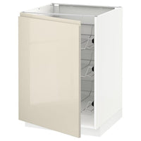 METOD - Base cabinet with wire baskets, white/Voxtorp high-gloss light beige, 60x60 cm - best price from Maltashopper.com 89455407