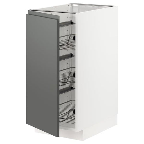 METOD - Base cabinet with wire baskets, white/Voxtorp dark grey , 40x60 cm