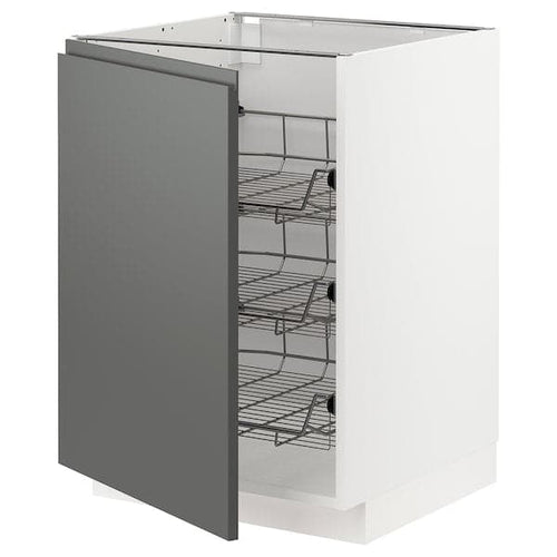 METOD - Base cabinet with wire baskets, white/Voxtorp dark grey, 60x60 cm
