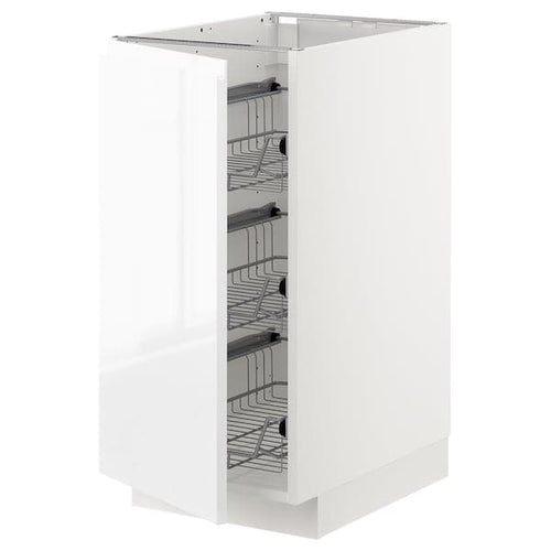 METOD base cabinet with wire baskets, white/Voxtorp high-gloss/white, 40x60 cm