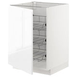 METOD base cabinet with wire baskets, white/Voxtorp high-gloss/white, 60x60 cm