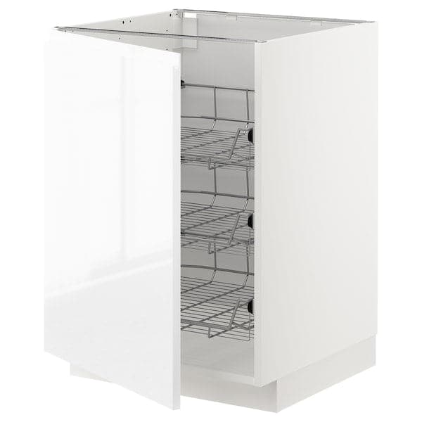 METOD - Base cabinet with wire baskets, white/Voxtorp high-gloss/white, 60x60 cm - best price from Maltashopper.com 59460226