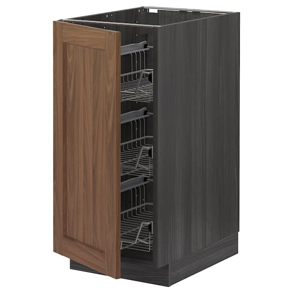 METOD - Base cabinet with wire baskets, black Enköping/brown walnut effect, 40x60 cm