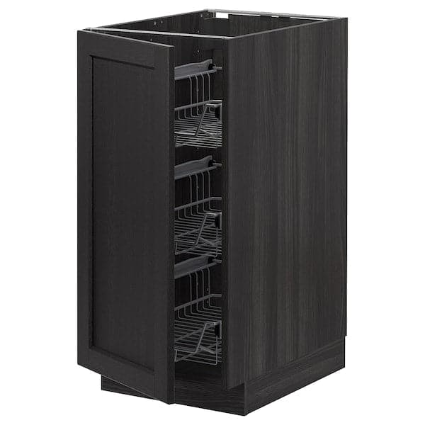 Ikea METOD - Base cabinet with wire baskets, black/Lerhyttan black stained, 40x60 cm