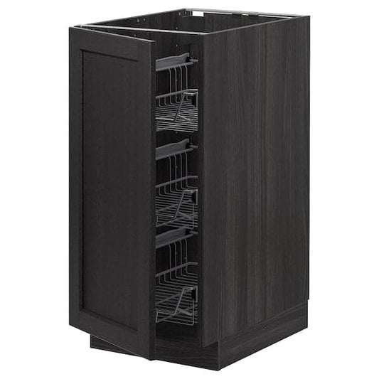 Ikea METOD - Base cabinet with wire baskets, black/Lerhyttan black stained, 40x60 cm