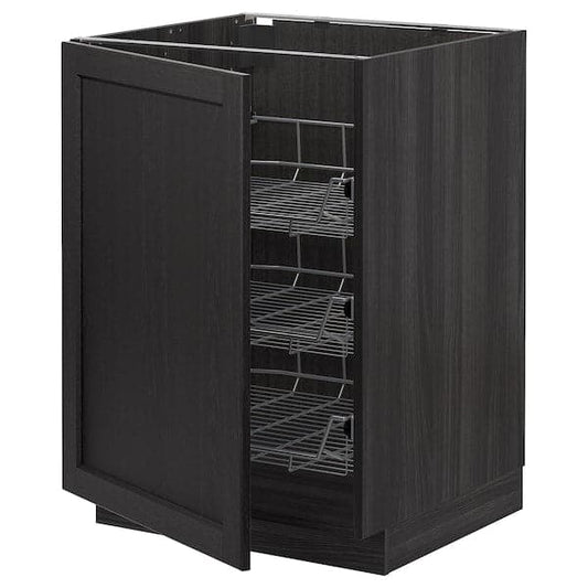 Ikea METOD - Base cabinet with wire baskets, black/Lerhyttan black stained, 60x60 cm