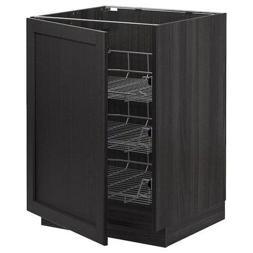 METOD - Base cabinet with wire baskets, black/Lerhyttan black stained, 60x60 cm