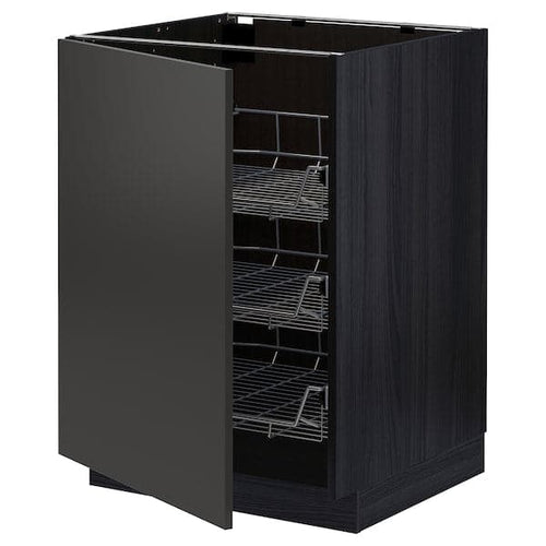 METOD - Base cabinet with wire baskets, black/Nickebo matt anthracite, 60x60 cm