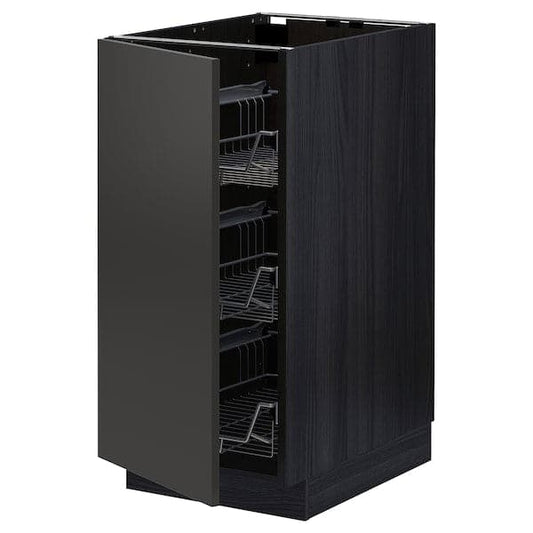 Ikea METOD - Base cabinet with wire baskets, black/Nickebo matt anthracite, 40x60 cm