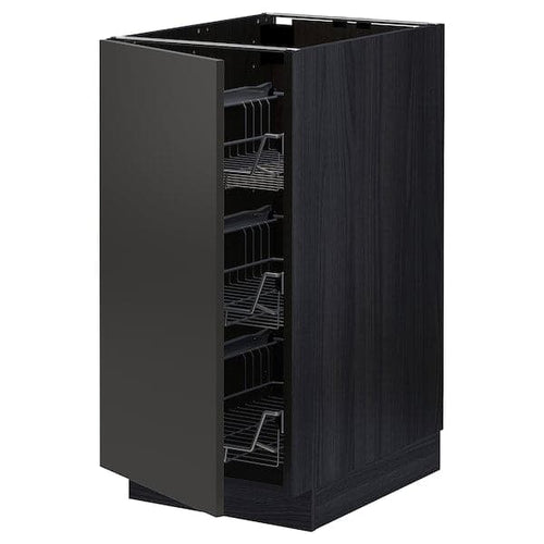 METOD - Base cabinet with wire baskets, black/Nickebo matt anthracite, 40x60 cm