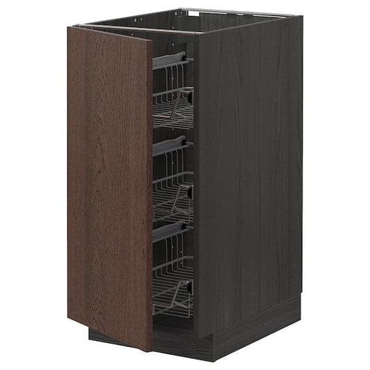 Ikea METOD - Base cabinet with wire baskets, black/Sinarp brown, 40x60 cm