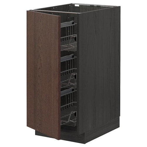 METOD - METOD Base cabinet with wire baskets, black/Sinarp brown, 40x60 cm