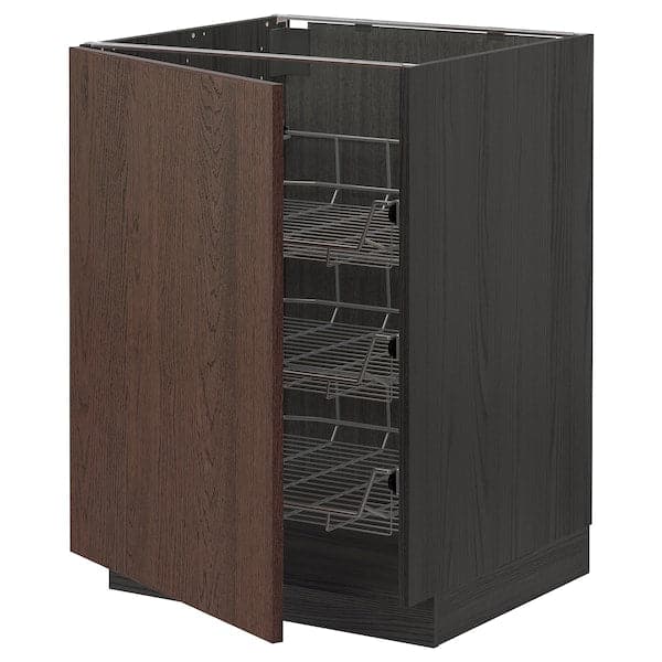 METOD - Base cabinet with wire baskets, black/Sinarp brown, 60x60 cm - best price from Maltashopper.com 39461062