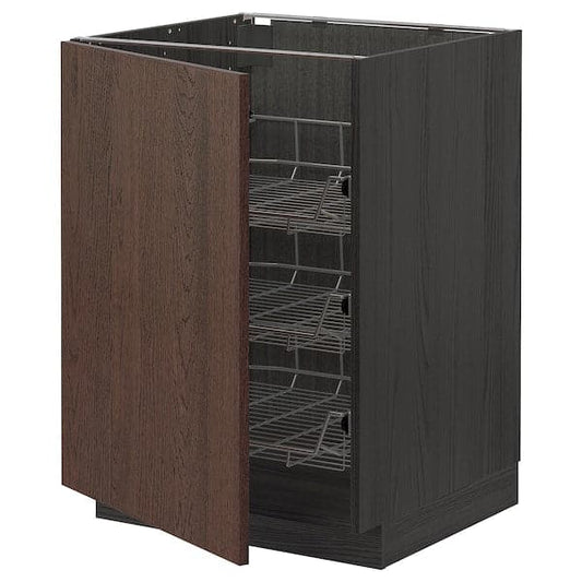 Ikea METOD - Base cabinet with wire baskets, black/Sinarp brown, 60x60 cm