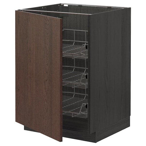 METOD - Base cabinet with wire baskets, black/Sinarp brown, 60x60 cm