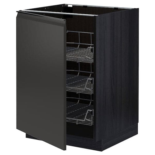METOD - METOD Base cabinet with wire baskets, black/Upplöv matt anthracite, 60x60 cm