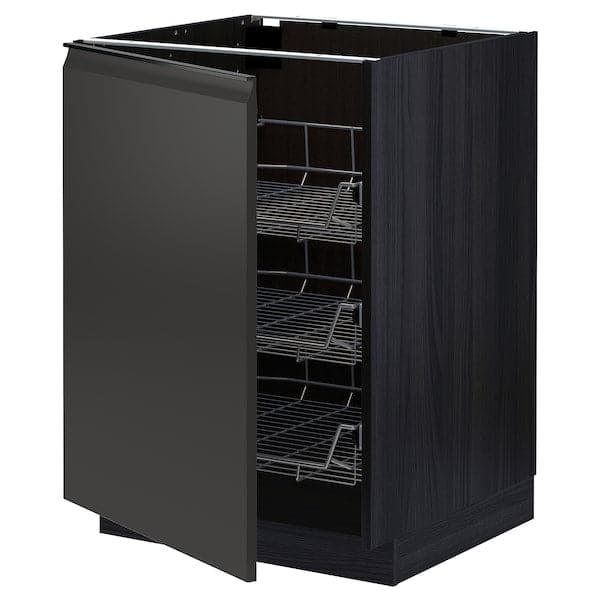 METOD - Base cabinet with wire baskets, black/Upplöv matt anthracite, 60x60 cm
