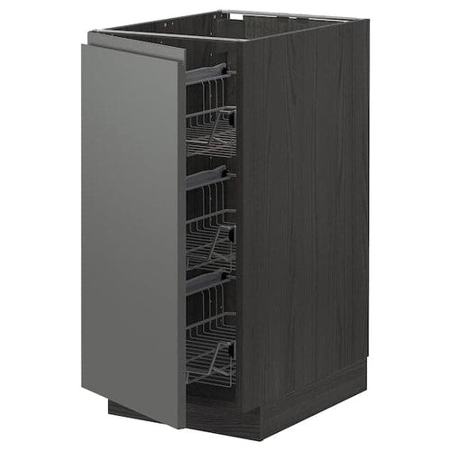 METOD - Base cabinet with wire baskets, black/Voxtorp dark grey, 40x60 cm