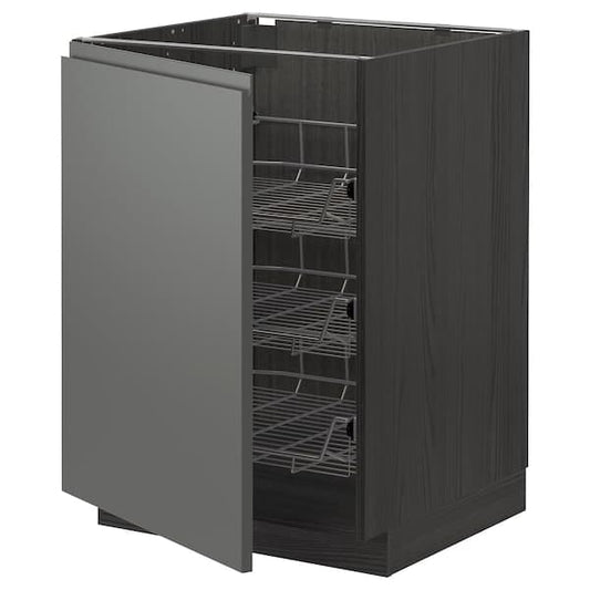 Ikea METOD - Base cabinet with wire baskets, black/Voxtorp dark grey, 60x60 cm
