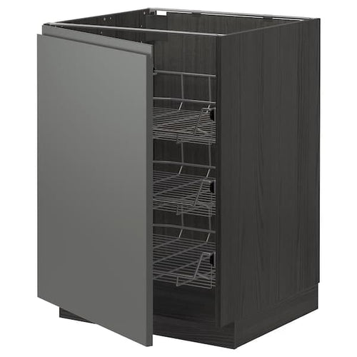 METOD - Base cabinet with wire baskets, black/Voxtorp dark grey, 60x60 cm