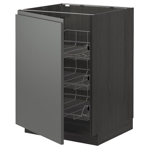 METOD - Base cabinet with wire baskets, black/Voxtorp dark grey, 60x60 cm