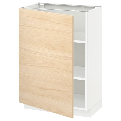 METOD - Base cabinet with shelves, white/Askersund light ash effect, 60x37 cm
