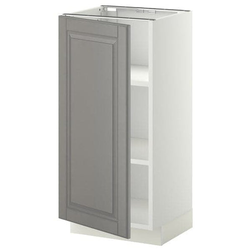 METOD base cabinet with shelves, white/Bodbyn grey, 40x37 cm