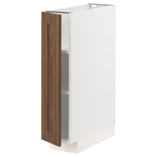 METOD - Base cabinet with shelves, white Enköping/brown walnut effect, 20x60 cm