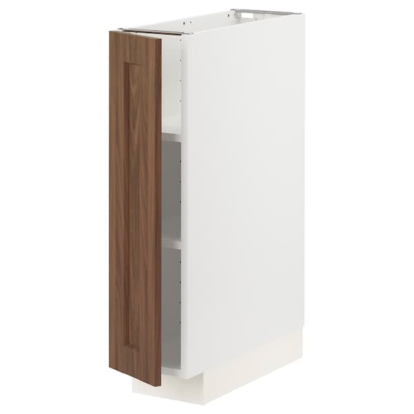 METOD - Base cabinet with shelves, white Enköping/brown walnut effect, 20x60 cm