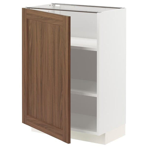 METOD - Base cabinet with shelves, white Enköping/brown walnut effect, 60x37 cm