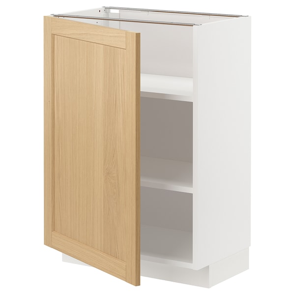 METOD - Base cabinet with shelves, white/Forsbacka oak, 60x37 cm