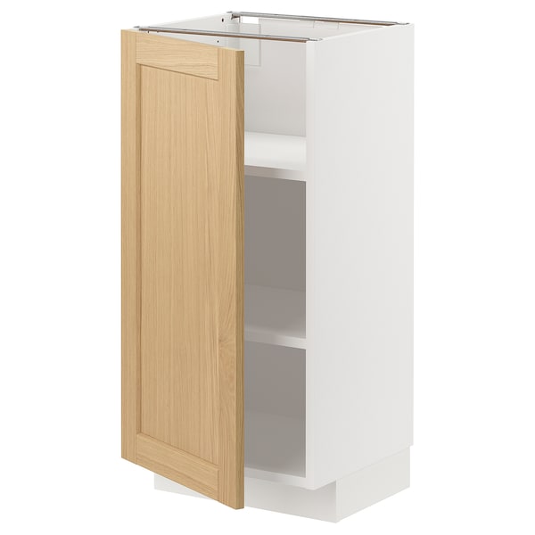 METOD - Base cabinet with shelves, white/Forsbacka oak, 40x37 cm