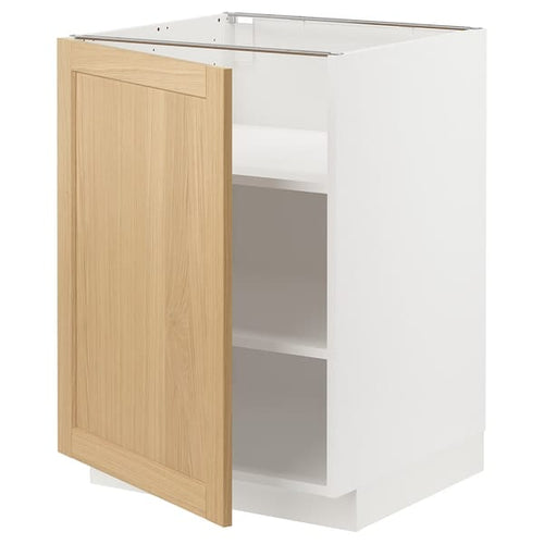 METOD base cabinet with shelves, white/Forsbacka oak, 60x60 cm