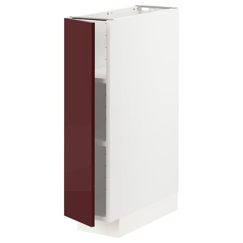 METOD - Base cabinet with shelves, white Kallarp/high-gloss dark red-brown, 20x60 cm
