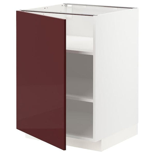 METOD - Base cabinet with shelves, white Kallarp/high-gloss dark red-brown, 60x60 cm