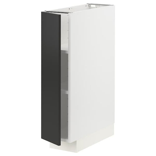 METOD - Base cabinet with shelves, white/Nickebo matt anthracite, 20x60 cm