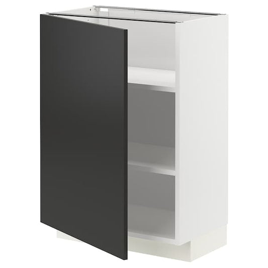 Ikea METOD - Base cabinet with shelves, white/Nickebo matt anthracite, 60x37 cm