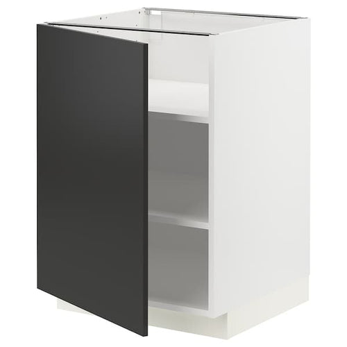 METOD - Base cabinet with shelves, white/Nickebo matt anthracite, 60x60 cm