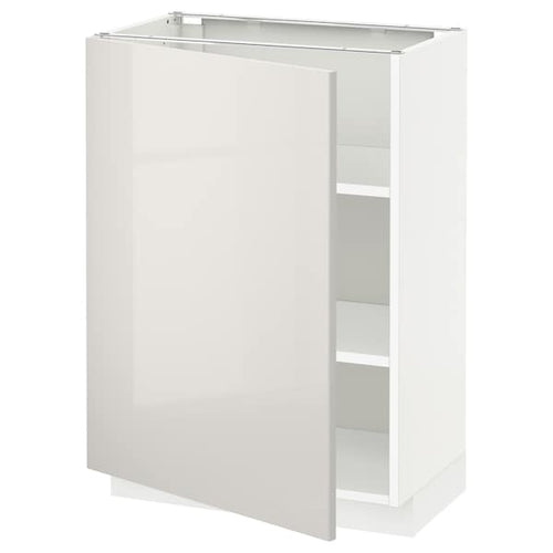 METOD base cabinet with shelves, white/Ringhult light grey, 60x37 cm