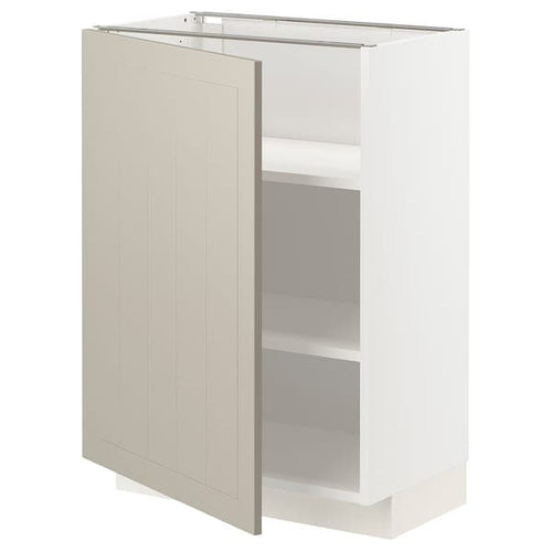 METOD base cabinet with shelves, white/Stensund beige, 60x37 cm
