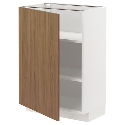 METOD - Base cabinet with shelves, white/Tistorp brown walnut effect, 60x37 cm