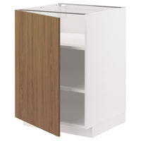 METOD base cabinet with shelves, white/Tistorp brown walnut effect, 60x60 cm