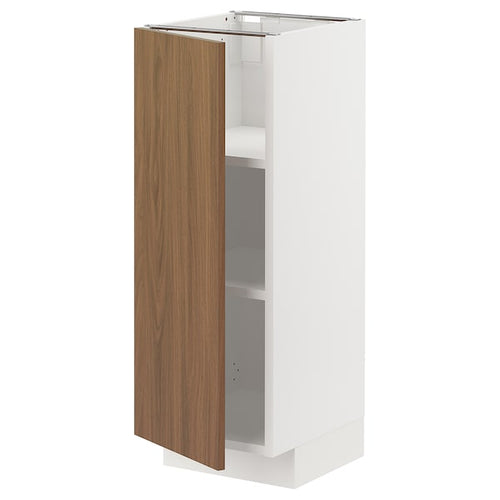 METOD - Base cabinet with shelves, white/Tistorp brown walnut effect, 30x37 cm