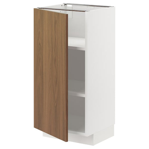 METOD - Base cabinet with shelves, white/Tistorp brown walnut effect, 40x37 cm
