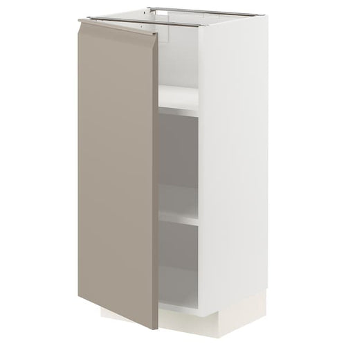 METOD base cabinet with shelves, white/Upplöv matt dark beige, 40x37 cm