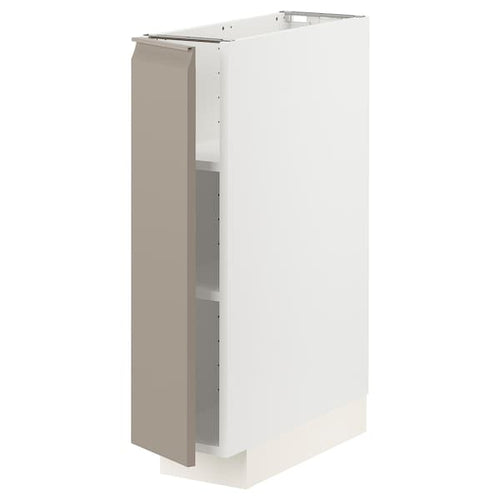 METOD base cabinet with shelves, white/Upplöv matt dark beige, 20x60 cm