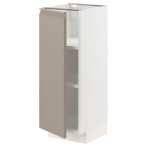 METOD base cabinet with shelves, white/Upplöv matt dark beige, 30x37 cm